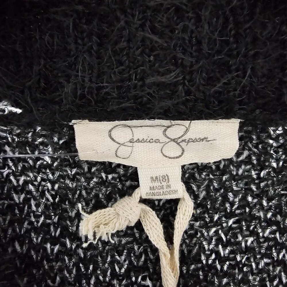 Jessica Simpson Eyelash Knit New Black & Gray V Neck Button Up Cardigan Sweater - Picture 2 of 10